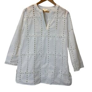 Adiva White Eyelet Tunic Top Medium 💯 Cotton
